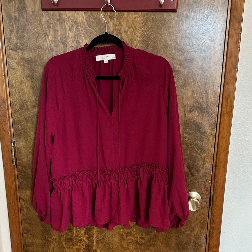 LOFT Deep Red Ruffle Blouse